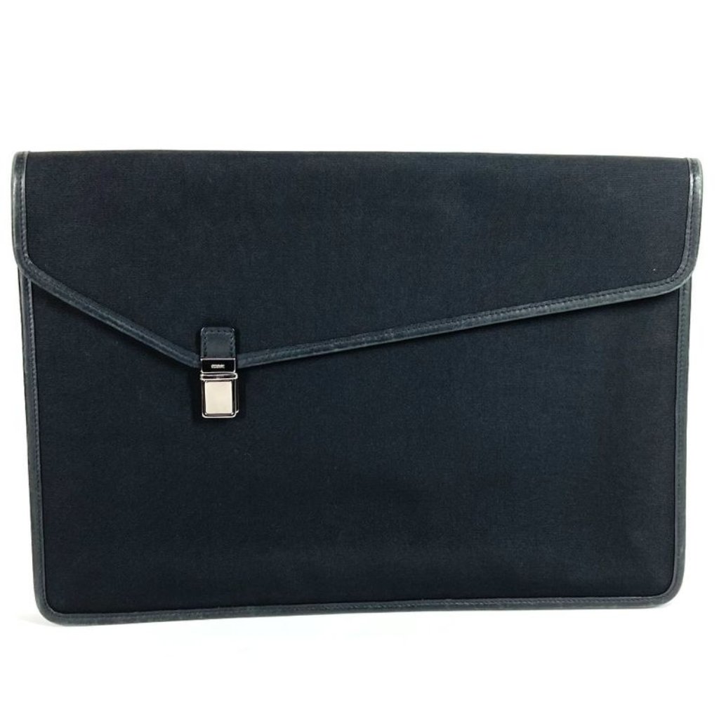 Gucci Clutch Bag Logo Nylon Leather Black